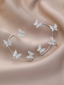 1對具有高雅感的時尚蝴蝶式耳環套,無需穿耳孔即可戴上,適用於女孩 - 銀色 - 查看 1