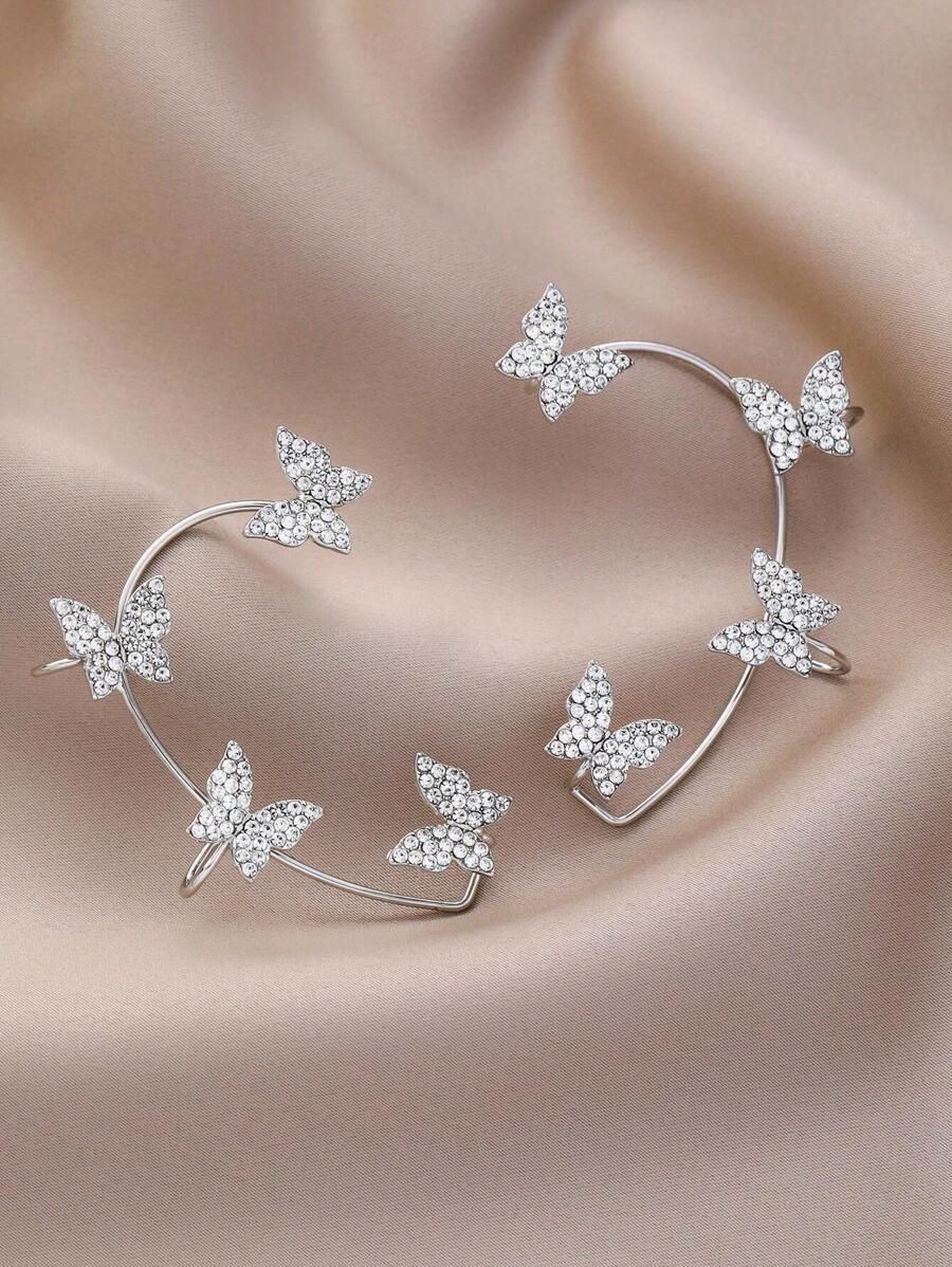 1對具有高雅感的時尚蝴蝶式耳環套,無需穿耳孔即可戴上,適用於女孩 - 銀色 - 查看 1