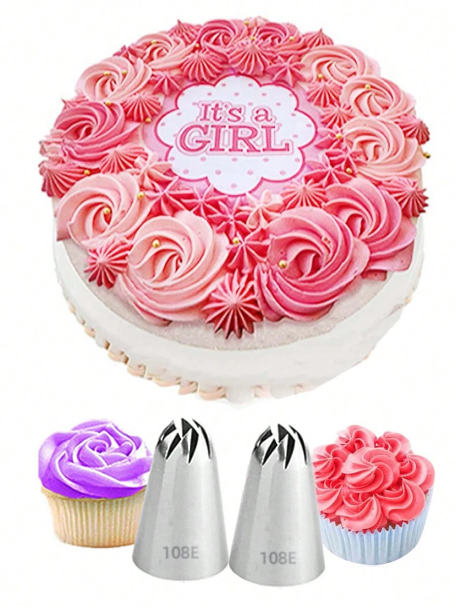 2pcs/set Stainless Steel Piping Nozzle, Silver Piping Tip For Baking - Silver - View 1