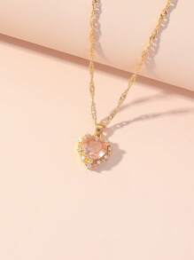 1條鍍金鏈,彩色鑽石心形吊墜,金色頸鏈,女士滑動可調節,/黃/粉/皇家藍/天藍/白/紅/綠 - 彩色 - 查看 10