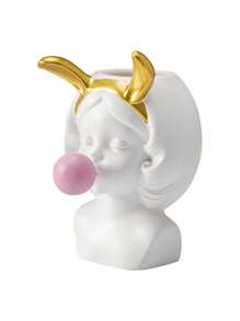 1 Pc Nordic Style Resin Human Face Vase Cute Girl Bubble Gum