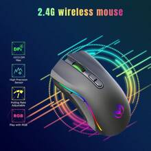 HXSJ 1pc 2.4g Wireless Mouse With Rgb Lighting, Rechargeable, Adjustable 4800dpi, Usb Plug-and-play, Optical Mouse For Gaming, Home And Office