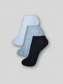 Kit Com 3 Meias Soquetes Lisa Algodão Macia Pé de Meia Cano curto Cano Baixo Multicolorida Cores Variadas Confortável Fresquinho Moderno Reforçado Otima Qualidade Prático Elegante Flexível Uso Diário Veste Bem - Multicolorido - Visão 2