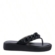 Zing Link Chain Thong Flats - Black - View 2