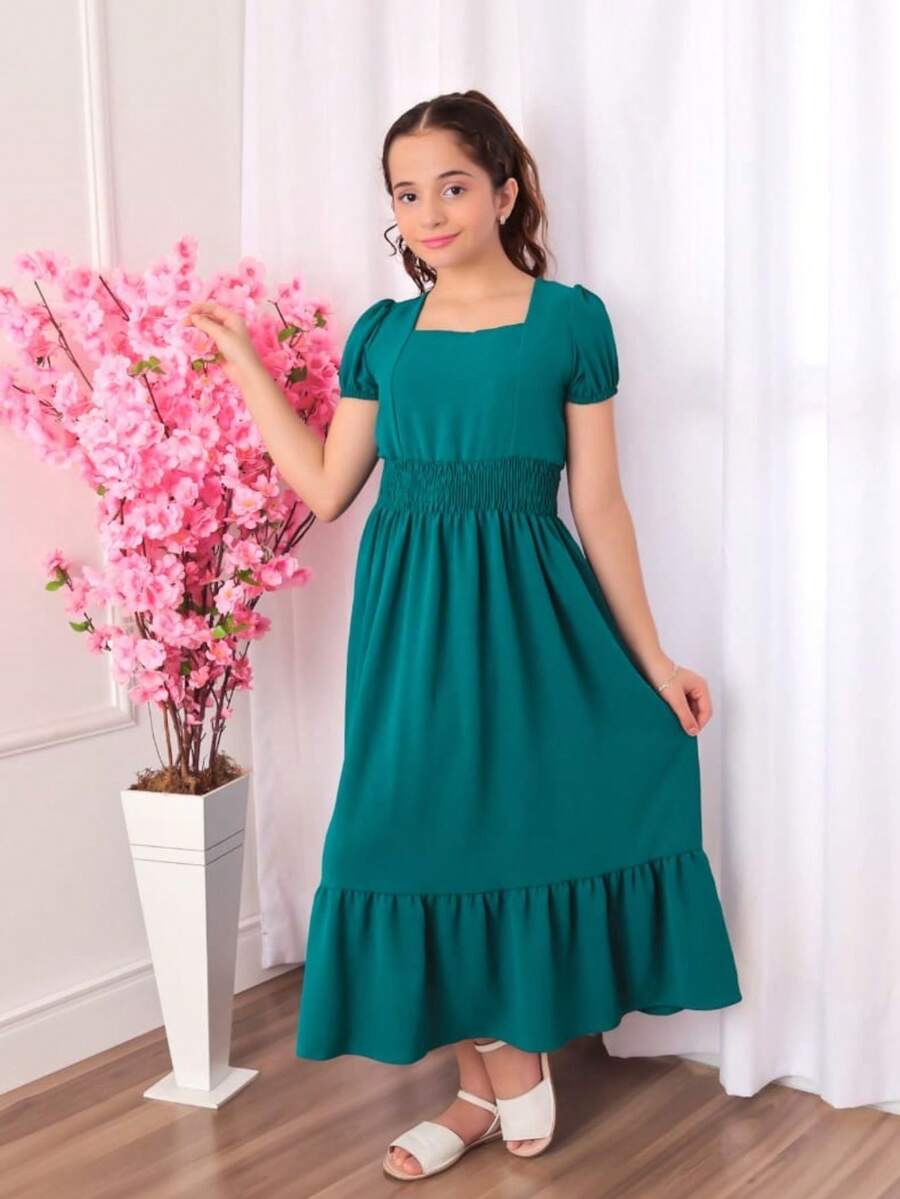 Young Girls Dresses - Teal Blue - View 1