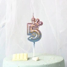 1pc 数字蜡烛 蛋糕装饰蜡烛 生日蜡烛 6cm 大号渐变金点皇冠数字蜡烛 凹字体造型数字生日许愿蜡烛 - 粉色 - 查看 4