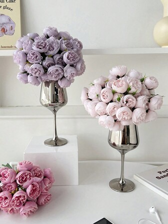 27pcs/Bunch Simulation Camellia Bouquet Home Decor, Lifelike Camellia Bouquet Flower Ornament Home Decor, Faux Plant Bouquet Wedding Prop Aestechtic Room Decor