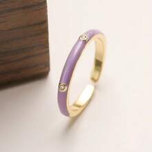 1pc Copper Plated 18k Gold Simple & Fashionable Open Diamond Encrusted Ring For Women, Adjustable