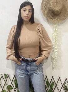 Women Knit Tops - 杏色 - 查看 3