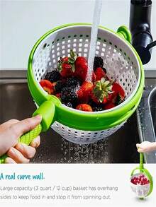1pc Vegetable Cleaning Machine, Multifunctional Salad Spinner, Home Kitchen Drain Basket For Vegetables And Fruits! - Green - View 11