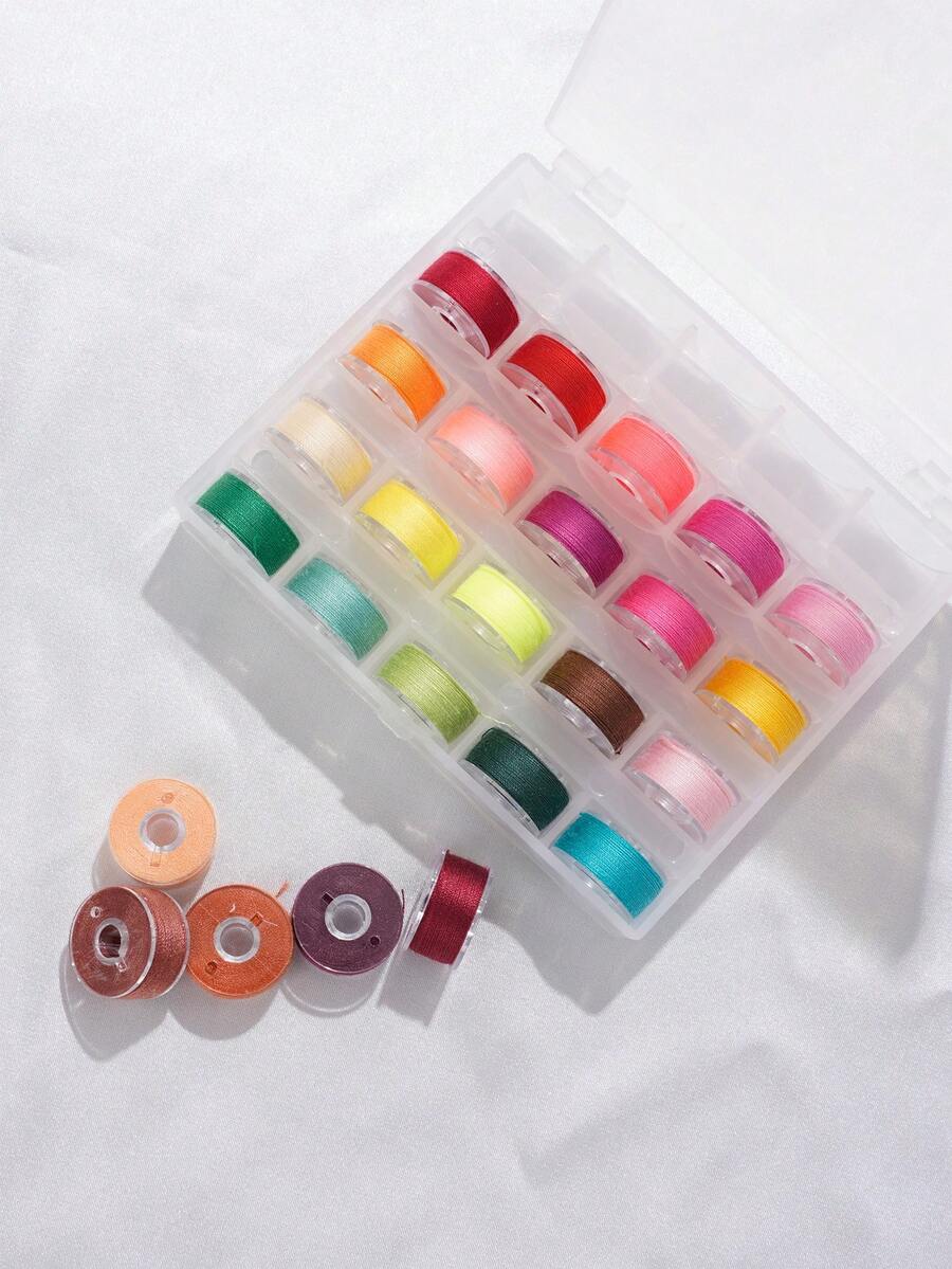 25 Colors Prewound Thread Bobbins With Bobbins Box For Brother Sewing Machine, 25 Assorted Colors - warm color - View 1