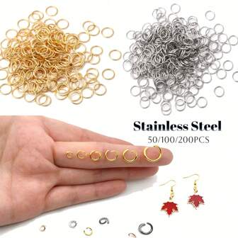 50/100/200pcs Stainless Steel Jump Rings Golden Silver Color Open Split Rings Connetors For Jewelry Making DIY Bracelets Necklace Earrings Accessories Supplies 3/4/6/8mm