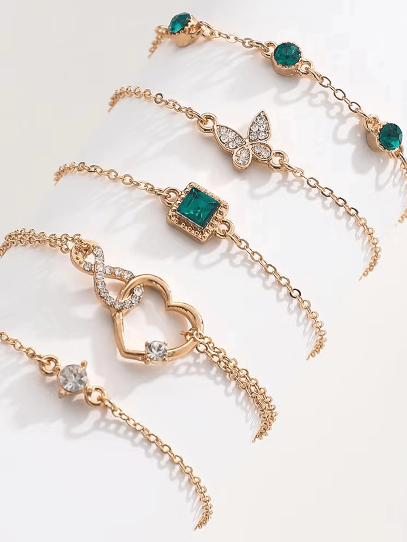 5pcs/Set Europe And America Style Vintage Butterfly & Heart Shaped Rhinestone Inlaid Bracelet Valentines,Mom,Mother,Mother's Day,Gift - Gold - View 1