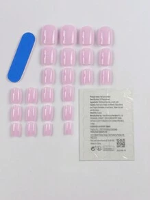 24pcs Short Square Shaped Pure Light Pink Simple Design Press-On False Nails Suitable For Parties Or Daily Wear Nail Supplies - Coral Pink - View 2