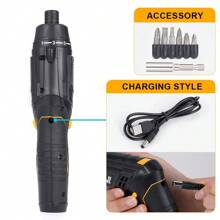 Hormy 1 Set Multifunctional Electric Screwdriver, Foldable With Built-In Flashlight, 3.6V USB Rechargeable Maintenance Tool With 1300mAh Lithium Battery Mini Cordless Electric Drill For Household Use - Black - View 12