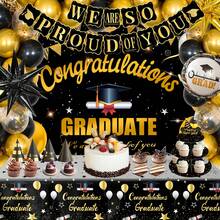 Graduation Decorations Class Of 2024, Black And Gold Graduation Decorations, 2024 Graduation Party Decorations With Graduation Backdrop Banner Starburst Balloons Tablecloths For Nurse College - Gold - View 7