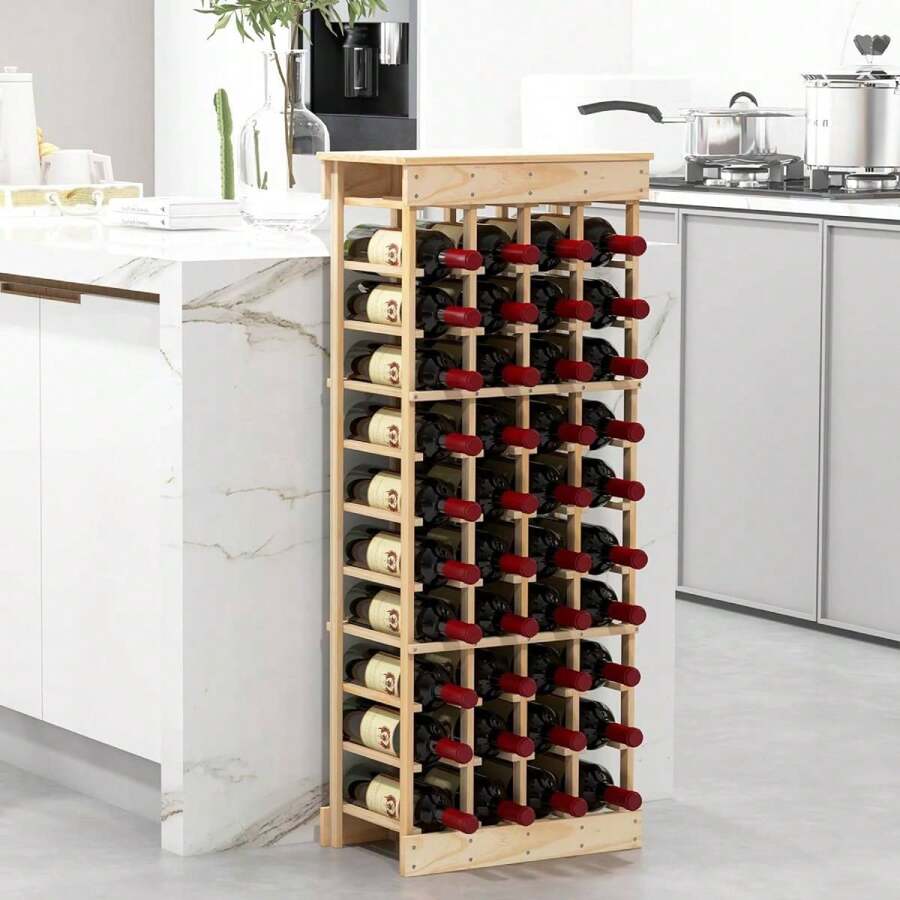 Wine Rack, Bottle Rack, Wine Cabinet Natural, Wine Rack, Wooden Rack, Bottle Rack For 40 Bottles, Wooden Wine Storage, 47 X 28 X113cm - Khaki - View 1