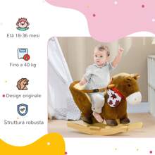 HOMCOM Animale a Dondolo a forma di Coniglio con Suoni, Cavalluccio a Dondolo per Bambini 18-36 Mesi con Cintura, 60x33x50 cm - Castano - Visualizzare 6