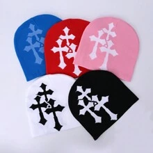 1 件十字印花骷髅帽，男女通用，提花针织帽，适合日常休闲、户外运动、作为节日礼物街头万圣节 - A - 查看 1