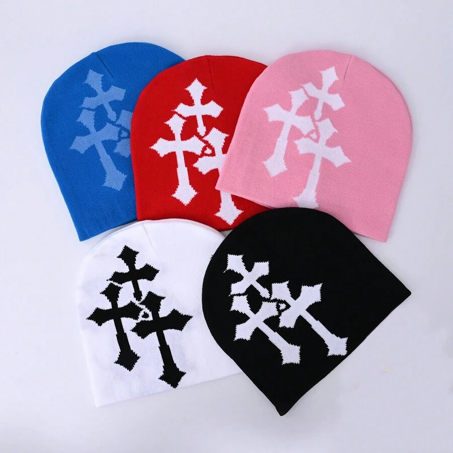 1 件十字印花骷髅帽，男女通用，提花针织帽，适合日常休闲、户外运动、作为节日礼物街头万圣节 - A - 查看 1