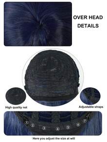 深藍色假髮40英寸/100厘米,斜瀏海動漫服裝假髮超長直黑藍色合成假髮偏分瀏海豐富多彩萬聖節服裝派對假髮長髮,多種造型可塑硬骨,熱阻替換發給女性每日派對使用有趣cos形象配件和1pc假髮帽 - 藍色 - 查看 10