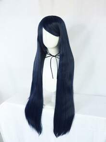 深藍色假髮40英寸/100厘米,斜瀏海動漫服裝假髮超長直黑藍色合成假髮偏分瀏海豐富多彩萬聖節服裝派對假髮長髮,多種造型可塑硬骨,熱阻替換發給女性每日派對使用有趣cos形象配件和1pc假髮帽 - 藍色 - 查看 5