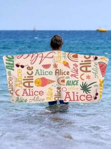 1入兒童卡通冰淇淋圖案印花柔軟沙灘毛巾,適用於游泳、露營、度假,適用於瑜伽、深潛和旅行 - 彩色 - 查看 9