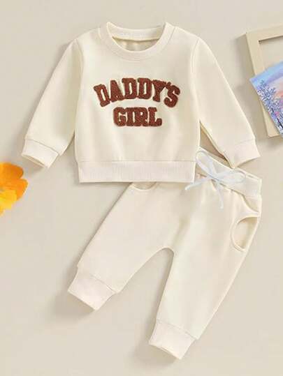 Baby Girl Letter Graphic Sweatshirt And Pants Casual Outfits