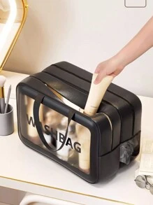 干湿分离双层极具吸引力的旅行便携式收纳袋防水化妆包干湿分离游泳健身包洗漱包用于旅行收纳袋、化妆包、化妆包、度假收纳包、大容量化妆品收纳包化妆盒，用于口红、刷子、护肤品、手机、硬币、小物品，用于家庭、礼物、度假和节日万圣节圣诞节多功能用途、波西米亚风、用于假日海滩、浴室收藏、卧室收藏、大容量 - 黑色 - 查看 5