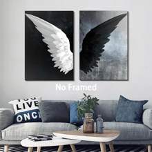 2 tấm, Tranh vải canvas cánh thiên thần đen trắng hiện đại, Áp phích trang trí tường tuyệt đẹp, Trang trí nhà cửa phòng ngủ phòng khách, Không khung 15,7*23,6in - A - Xem 4