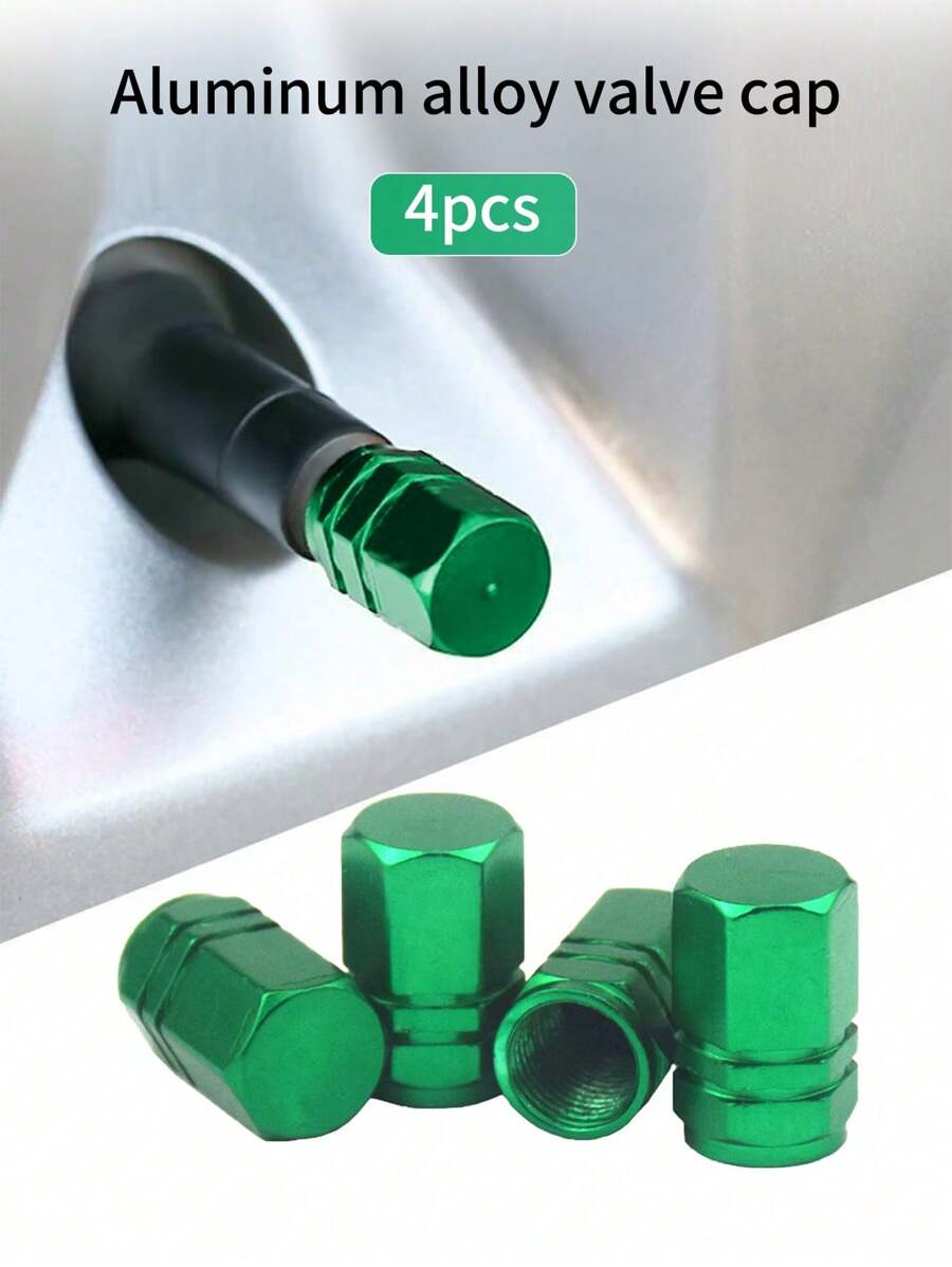 4pcs Aluminum Alloy Rhinestone Tire Valve Caps, Green Color, Fit For Corolla, Accord, Motorcycles, Trucks, Bicycles, Fashionable Valve Stem Covers, Durable And Stylish Protection, Personalize Your Vehicle, High-Quality Structure, Bicycle Accessories, Automotive Supplies, Car Accessories