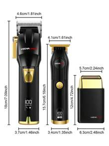 Hiena男士理髮t剃須靠墊理髮器套裝,剃刀,男士專業無線充電理髮套裝,設有led顯示屏,男性禮物(黑金套裝)