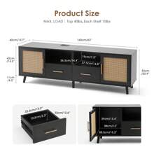 JanflyHome TV Stand For 70 Inch TV - Modern Wood Rattan Media Console With Charging Station Light Strip, Entertainment Cabinet Accents Storage Furniture With 2 Drawers For Living Room - 黑色 - 查看 8