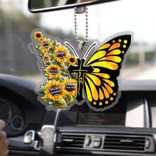 1入組黃色汽車後視鏡掛件,新奇蝴蝶、、向日葵扁平有機玻璃汽車內飾,給爸爸的完美禮物 - 彩色 - 查看 2