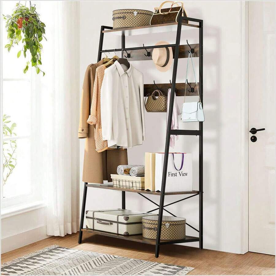 Industrial Open Wardrobe Storage Unit Clothes Rail Shelves Hanging Rack ...