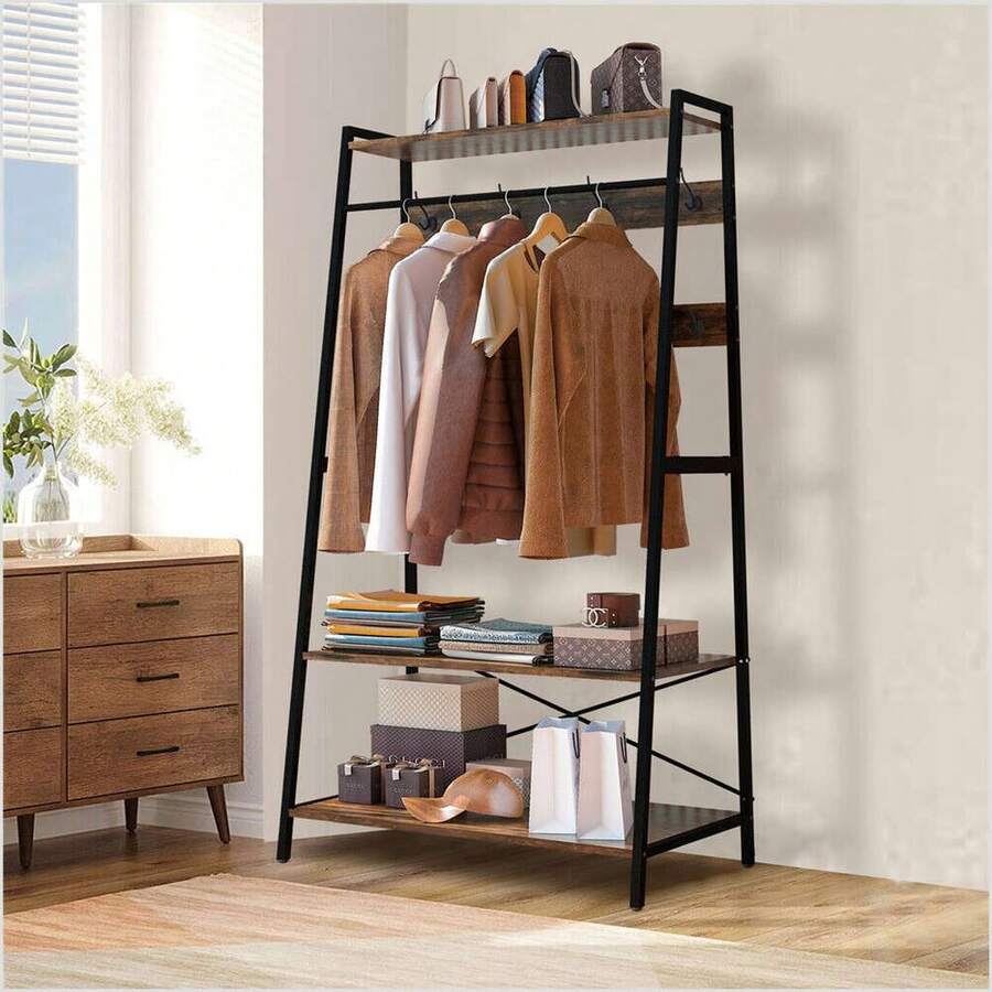 Industrial Open Wardrobe Storage Unit Clothes Rail Shelves Hanging Rack ...