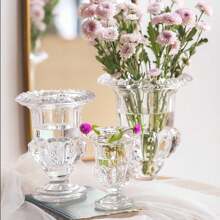 High-End Translucent Glass Flower Vase With Tall Foot For Water Grown Flowers, Table Decoration - Clear - View 1