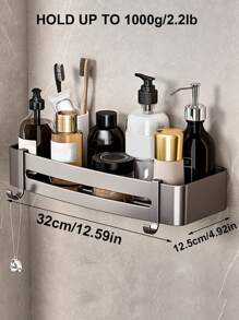 1pc Gunmetal Bathroom Shelf, Luxury Non-Drilling Shower Shelf, Space Aluminum Storage Rack - Grey - View 2