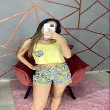 Baby Doll de algodão com bolsinho - Multicolorido - Visão 1