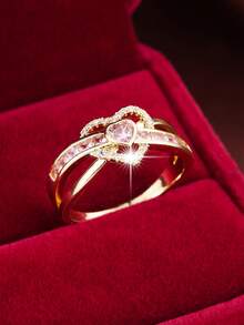 1 Anillo De Propuesta Incrustado En Forma De Corazón Con Líneas Cruzadas - Multicolor - Ver 1