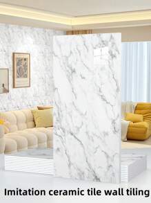 10片/套 1.8㎡ PVC 3D白色大理石纹瓷砖墙贴，防水防霉，厨房浴室装饰墙板
