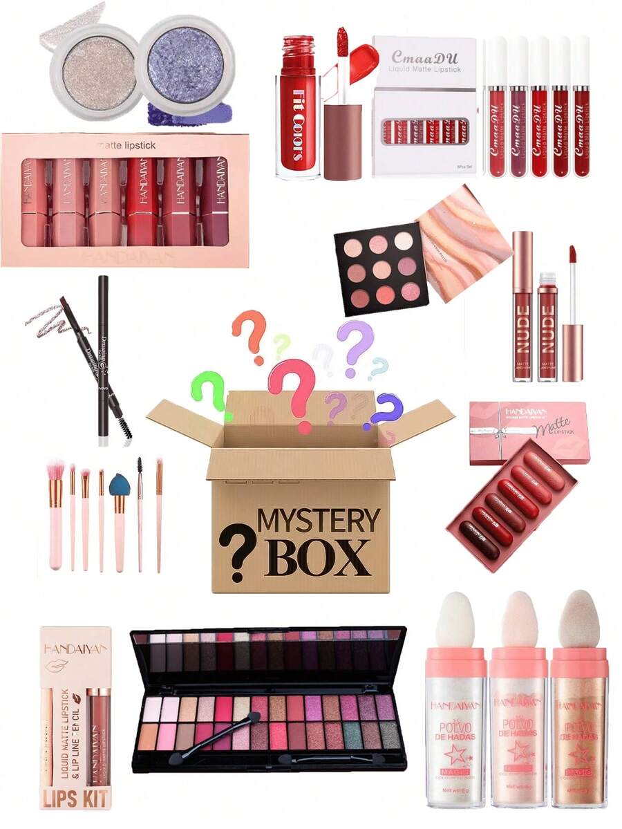 CAJA SORPRESA Ciega de Belleza Día Set de maquillaje caja de regalo de cosmético incluidos son Lápiz de cejas, sombra de ojos, máscara de pestañas, colorete, delineador de ojos, barra de labios, perfilador de labios, base de maquillaje, base de maquillaje en crema, polvos, polvos sueltos y mucho más. - 15PCS - Ver 1