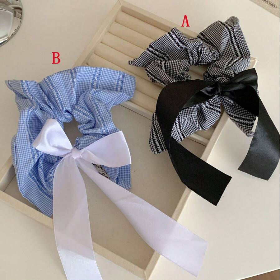 1 chiếc nơ buộc tóc hình lưới rỗng màu xanh và đen cho nữ, thích hợp để mặc hàng ngày và đi chơi vào mùa xuân - Nhiều màu - Xem 1