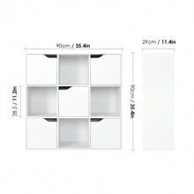 Furchen Bibliothèque, étagère, meuble de rangement, meubles de salon, 9 compartiments de rangement, 5 portes, convient pour bureau, bureau, salon, blanc, 90x29x90cm - Blanc - Voir 7