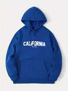 Hombres Pullover con estampado de letra con forro térmico - Azul - Ver 1