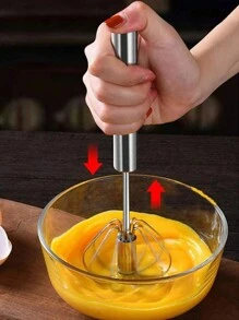 1 Batedor Giratório Semiautomático, Batedor de Aço Inoxidável, Utensílios de Cozinha, Batedeira Manual, Utensílios de Panificação Doméstica, Batedeira Manual de Claras de Ovo Push, para Fazer Batidos, Fácil de Usar e Limpar - Batedeira de Ovos de Qualidade, Batedeira de Creme para Uso Doméstico, Suprimentos de Cozimento e Panificação