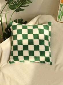 棋盘格泰迪熊毛绒靠垫套（不含填充物） - 綠色 - 查看 2
