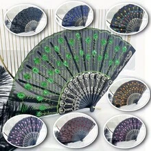 1片優雅豪華的女士折疊閃片繡花塑料扇，適用於復活節、音樂節、母親節、舞台表演和派對派對 - 多色 - 查看 1