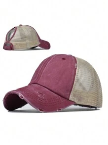 FADZOYLE 1 件网状棒球帽速干弧形帽檐复古水洗做旧帽子可调节低调非结构化卡车司机帽老爹帽纯色嘻哈帽女士户外旅行礼物 - 棒球帽 - 查看 9