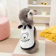 Chaleco vaquero para perros, camiseta con estampado de oso de moda y versátil, nuevo conjunto de primavera/verano con estilo princesa para perros pequeños, disfraz de transformación con orejas de conejo - Negro - Ver 12